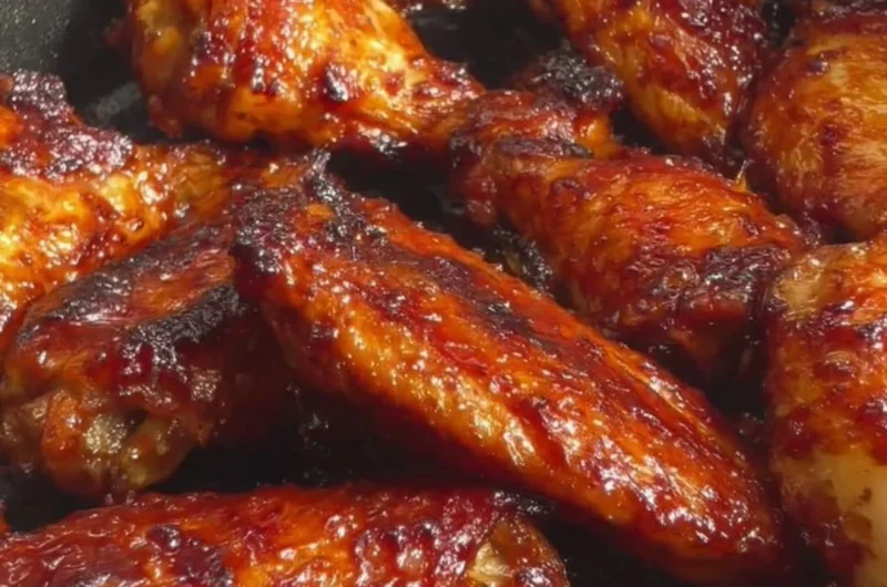 Crispy air fryer soy garlic wings garnished with green onions.