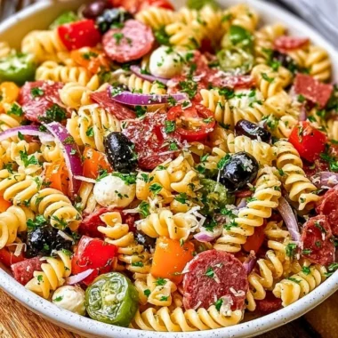 Easy Italian Pasta Salad with fresh vegetables and dressing