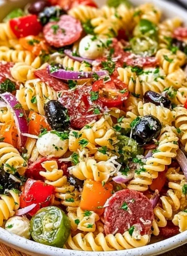 Easy Italian Pasta Salad with fresh vegetables and dressing