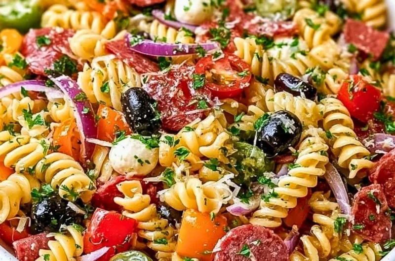 Easy Italian Pasta Salad with fresh vegetables and dressing