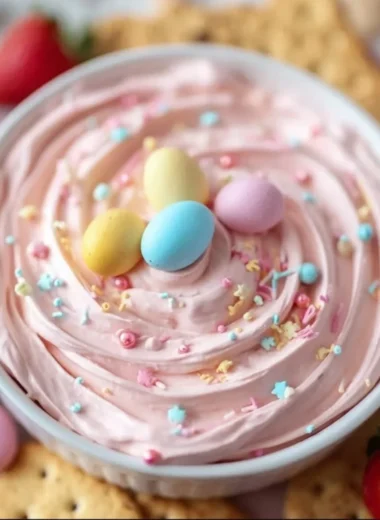 Festive creamy dip served in a bowl with festive toppings.