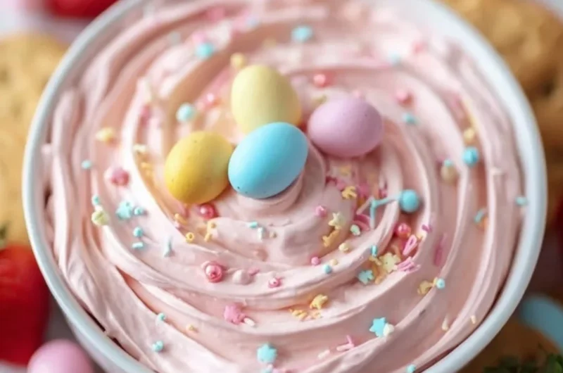 Festive creamy dip served in a bowl with festive toppings.