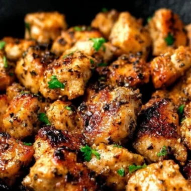 Delicious garlic butter chicken bites garnished with herbs