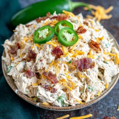 Jalapeño Popper Keto Chicken Salad bowl with fresh ingredients