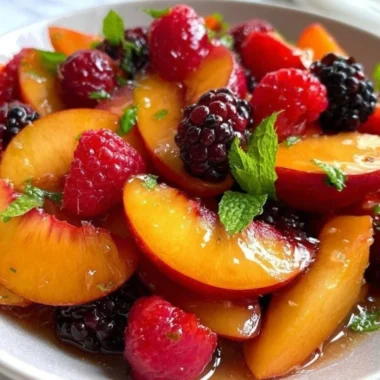 Refreshing summer peach salad with greens and vibrant fruit