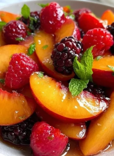 Refreshing summer peach salad with greens and vibrant fruit