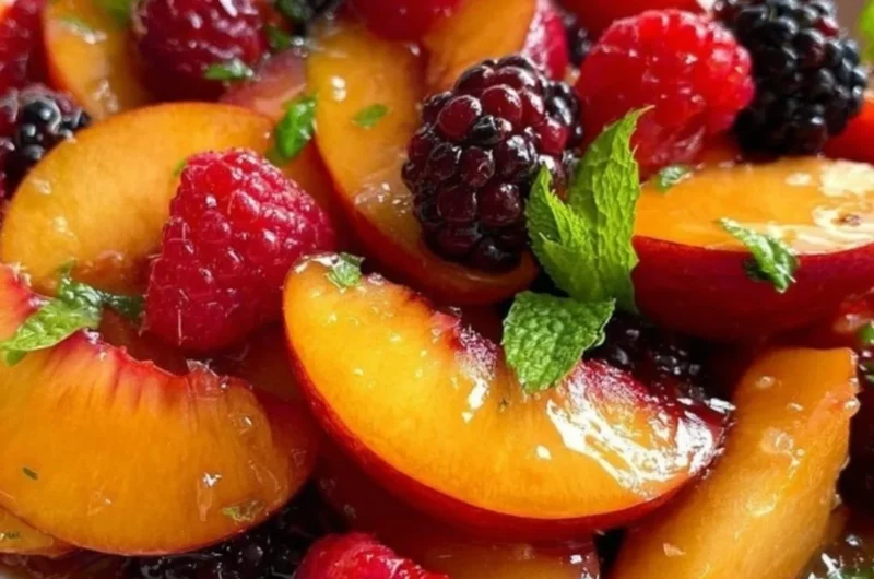 Refreshing summer peach salad with greens and vibrant fruit