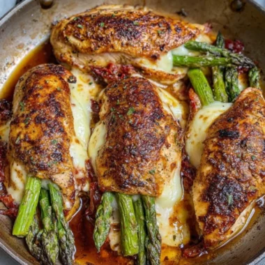 Asparagus stuffed chicken breast recipe served on a plate