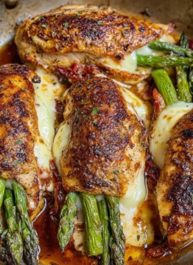 Asparagus stuffed chicken breast recipe served on a plate