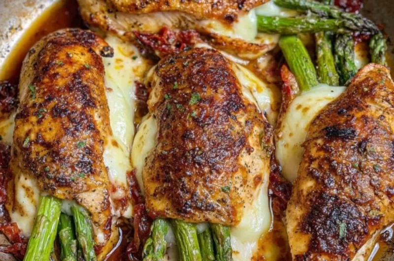 Asparagus stuffed chicken breast recipe served on a plate