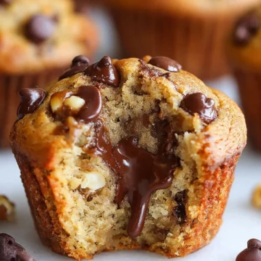 Freshly baked Banana Chocolate Chip Muffins on a cooling rack