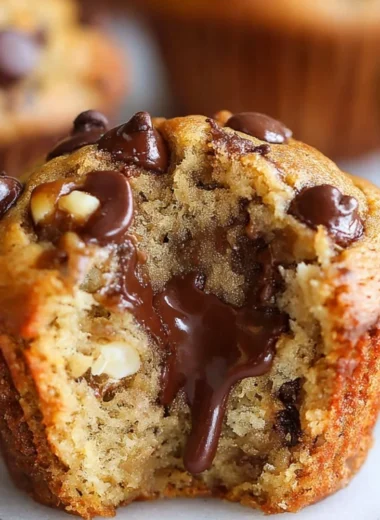 Freshly baked Banana Chocolate Chip Muffins on a cooling rack