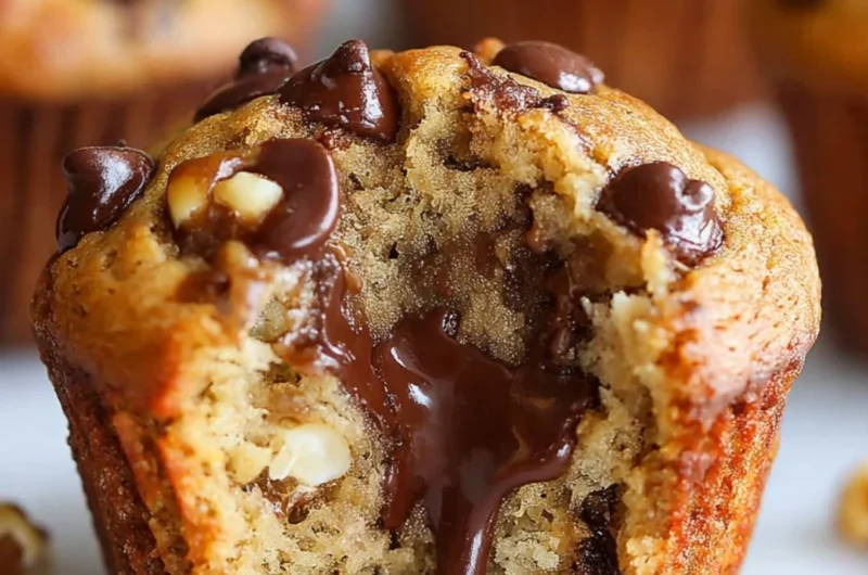Freshly baked Banana Chocolate Chip Muffins on a cooling rack