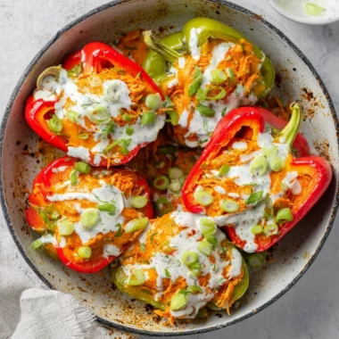 Buffalo Chicken Stuffed Peppers recipe, dairy-free and low-carb dish