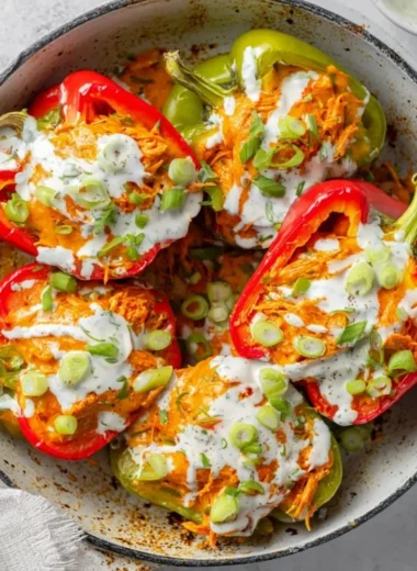 Buffalo Chicken Stuffed Peppers recipe, dairy-free and low-carb dish