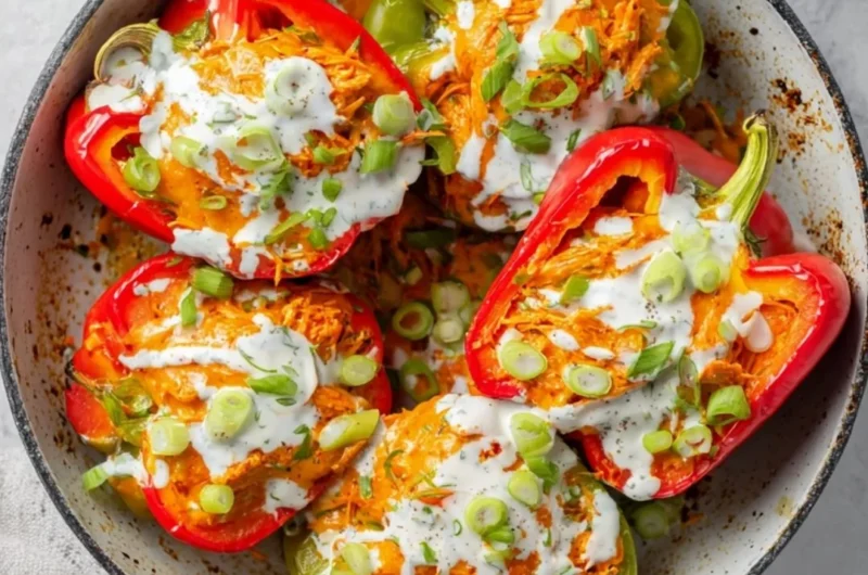 Buffalo Chicken Stuffed Peppers recipe, dairy-free and low-carb dish
