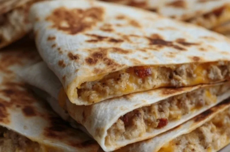 Cheesy ground chicken quesadillas served on a plate with salsa