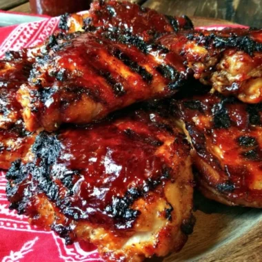 Cherry Dr Pepper BBQ Chicken garnished and served on a platter