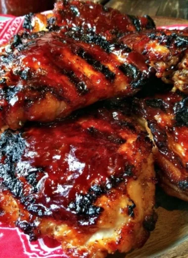 Cherry Dr Pepper BBQ Chicken garnished and served on a platter