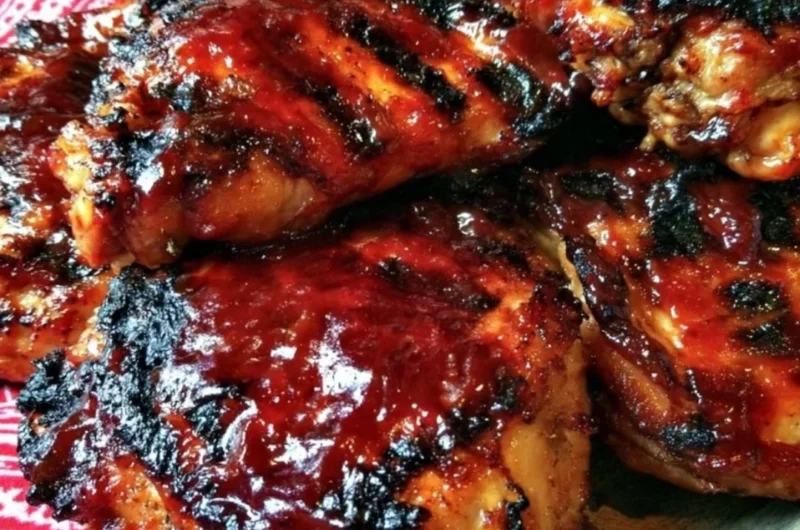 Cherry Dr Pepper BBQ Chicken garnished and served on a platter