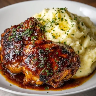 Delicious chipotle honey chicken thighs served with smoked gouda mashed potatoes