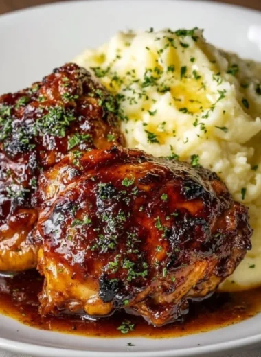 Delicious chipotle honey chicken thighs served with smoked gouda mashed potatoes