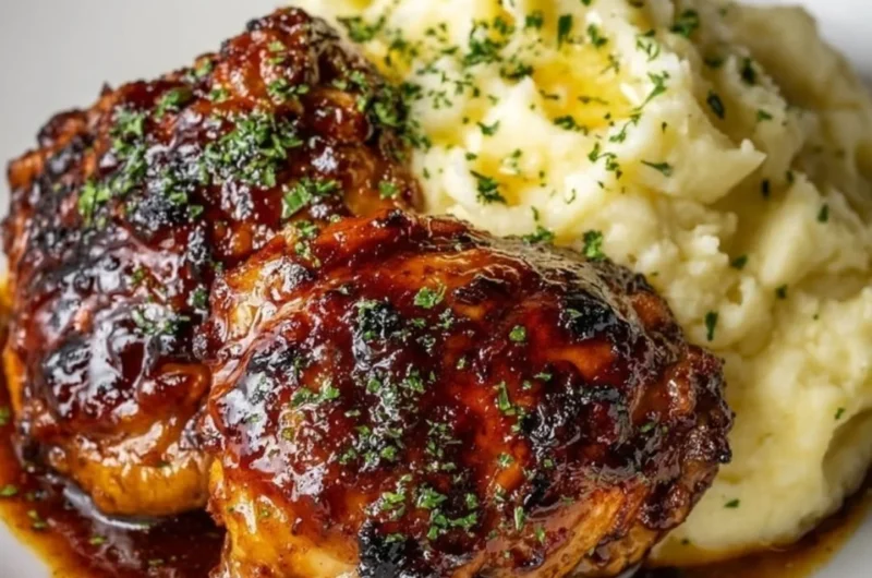 Delicious chipotle honey chicken thighs served with smoked gouda mashed potatoes