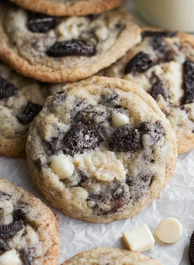 Freshly baked Cookies and Cream Cookies with chocolate chunks