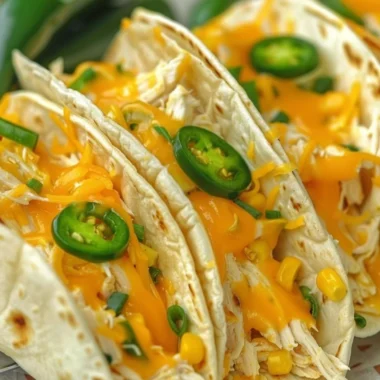 Delicious creamy chicken tacos topped with fresh ingredients