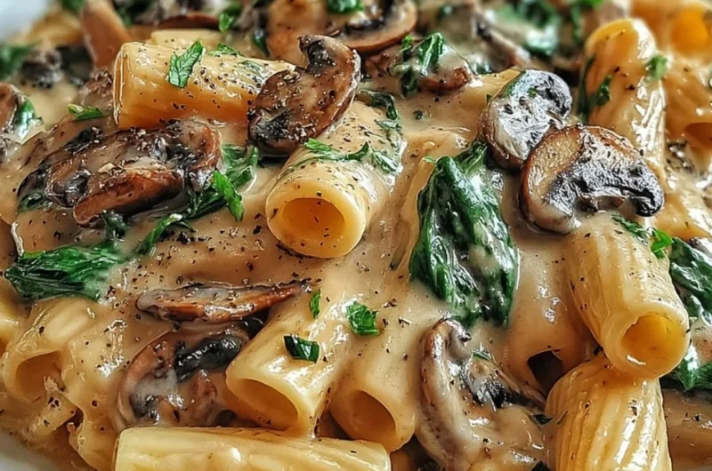 Creamy Tuscan mushroom pasta skillet with herbs and cheese