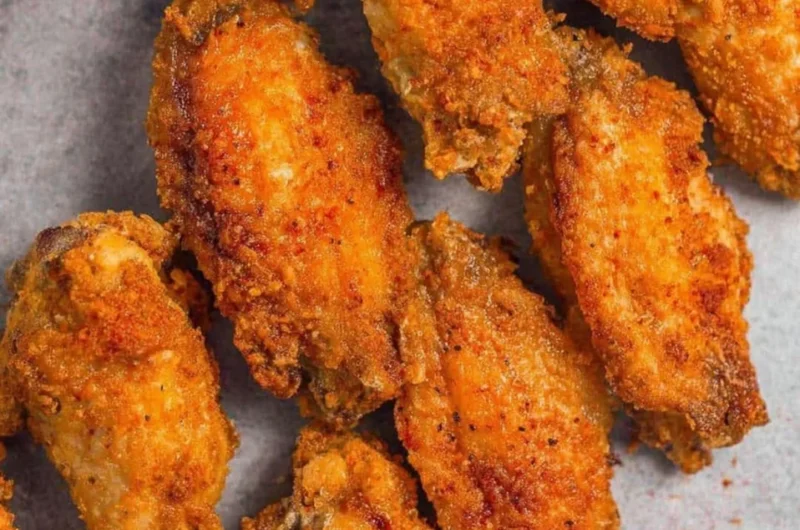 Crispy air fryer chicken wings served on a platter with fresh herbs