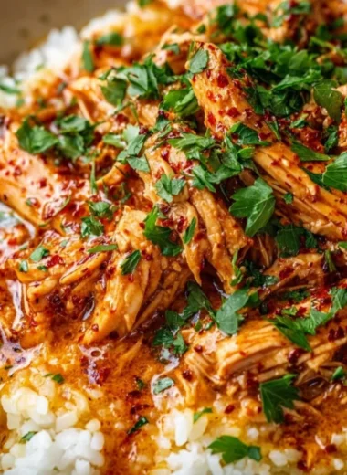 Crockpot Cajun Butter Chicken served in a bowl, garnished with herbs and spices.