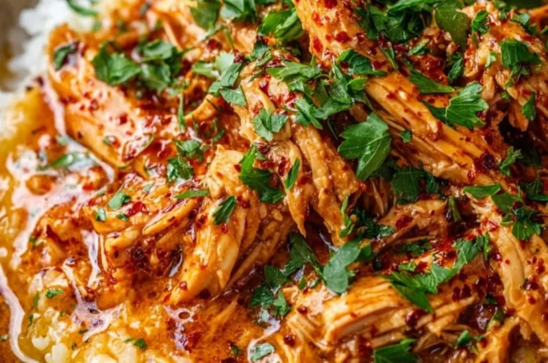 Crockpot Cajun Butter Chicken served in a bowl, garnished with herbs and spices.