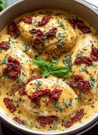 Delicious Crockpot Marry Me Chicken served on a plate with herbs and toppings.