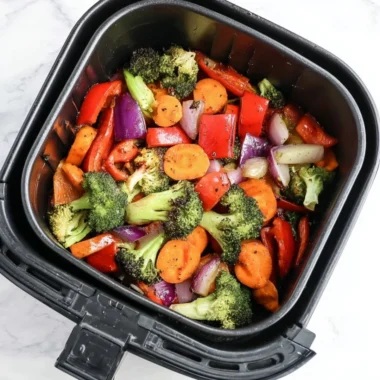 Bowl of easy air fryer roasted vegetables ready to serve
