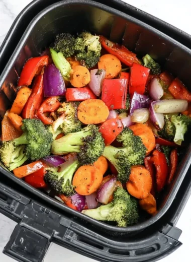 Bowl of easy air fryer roasted vegetables ready to serve