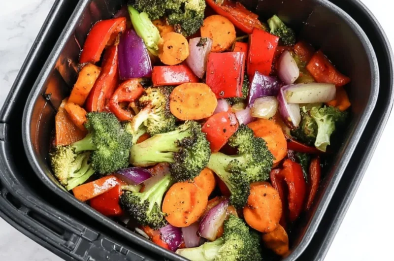 Bowl of easy air fryer roasted vegetables ready to serve