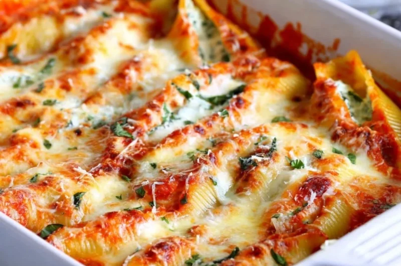 Plate of easy stuffed shells filled with cheese and herbs