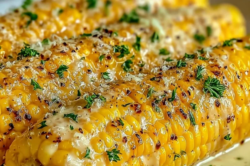 Delicious Garlic Parmesan Corn on the Cob served on a plate