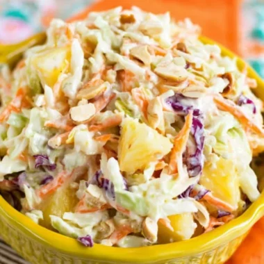 Hawaiian Coleslaw with Pineapple served in a bowl
