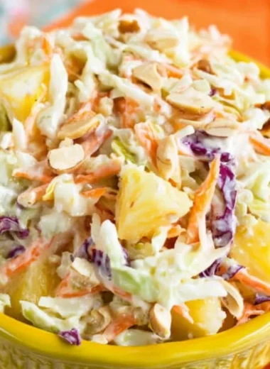 Hawaiian Coleslaw with Pineapple served in a bowl