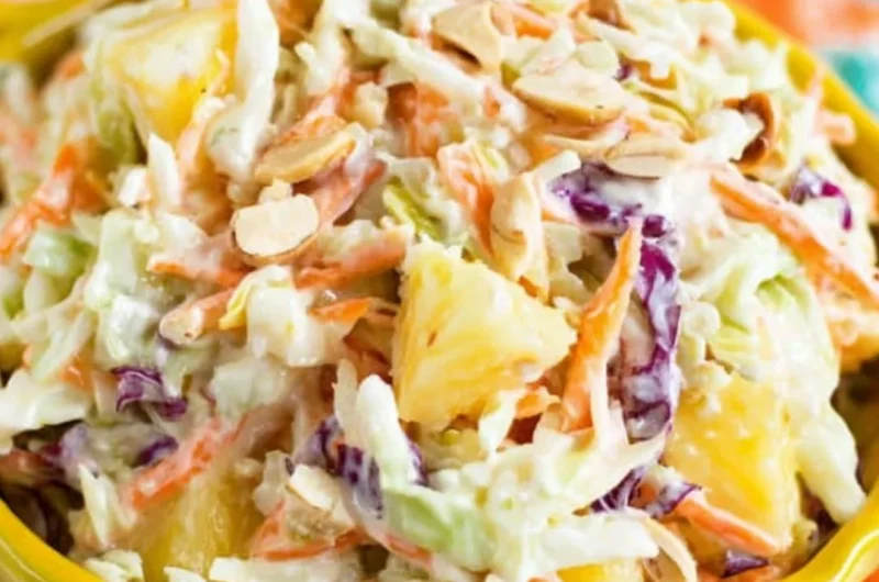 Hawaiian Coleslaw with Pineapple served in a bowl