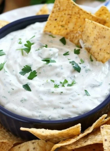 Delicious homemade ranch dip in a serving bowl with fresh vegetables