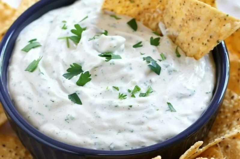 Delicious homemade ranch dip in a serving bowl with fresh vegetables