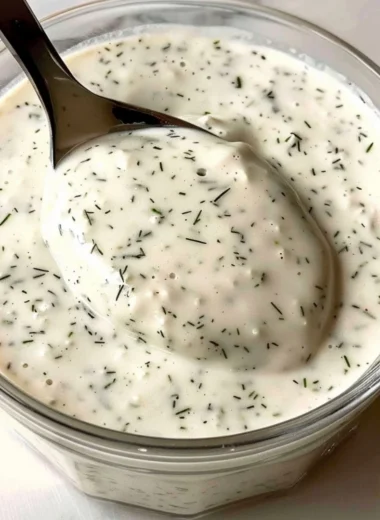 Bowl of homemade ranch dressing with herbs and spices