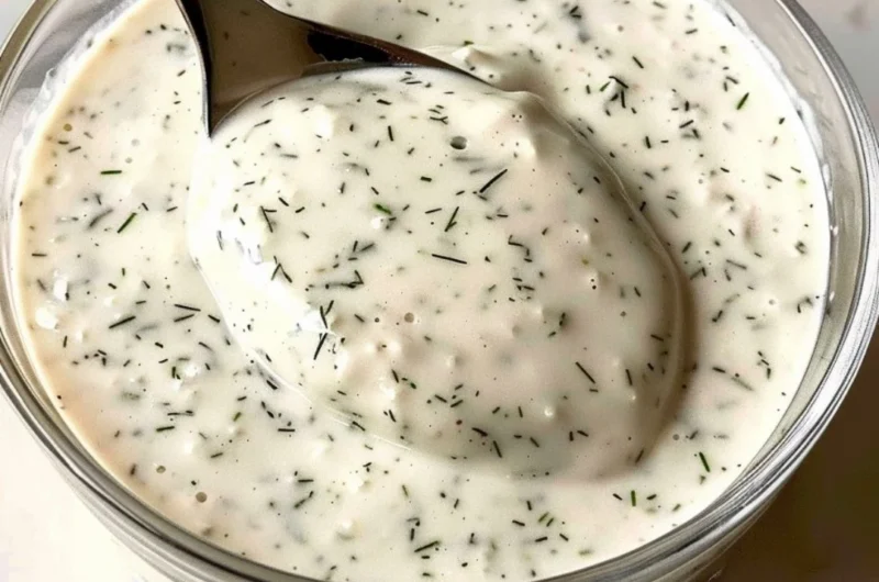 Bowl of homemade ranch dressing with herbs and spices