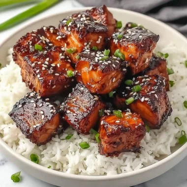 Honey Garlic Salmon Bites Bowl with vegetables and garnishes