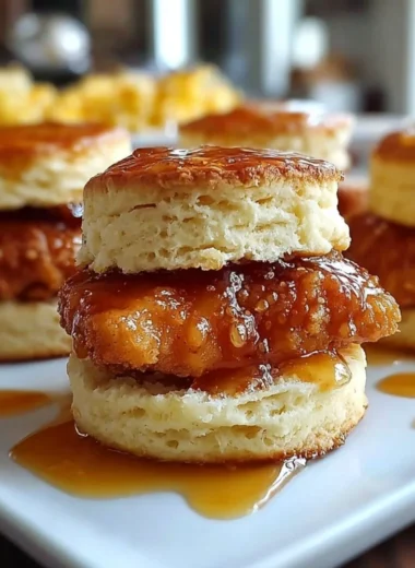 Delicious hot honey chicken biscuits served on a plate