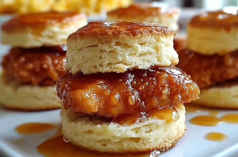 Delicious hot honey chicken biscuits served on a plate