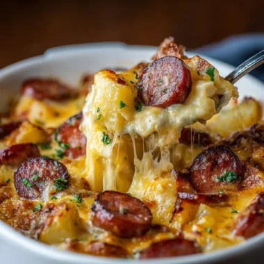 Delicious Kielbasa Casserole with cheesy potatoes and sausage